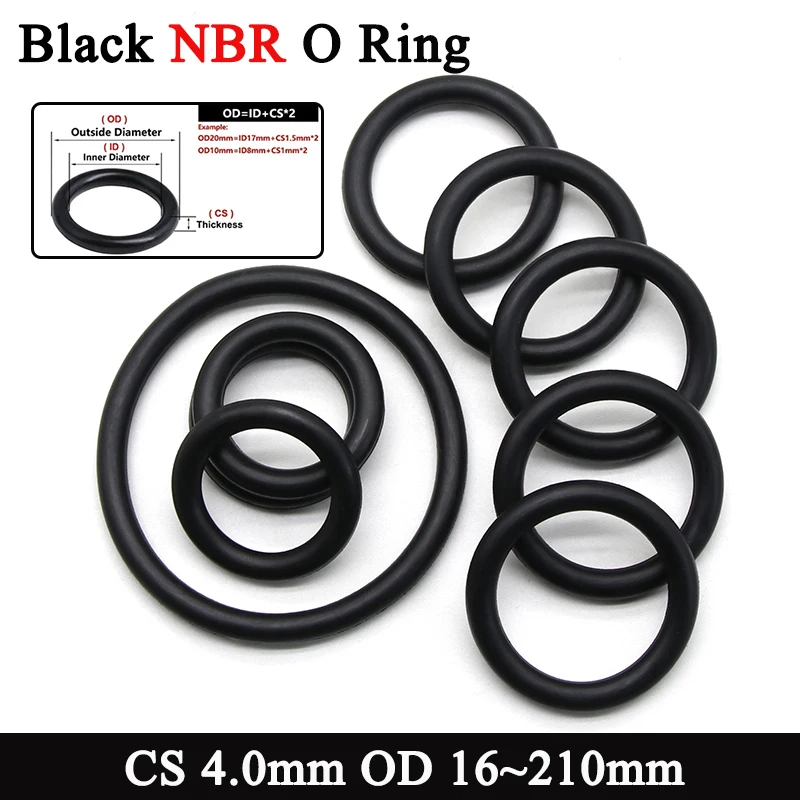 

10/50PCS Black CS 4.0mm OD16~210mm NBR O Ring Sealing Gaskets Washer Oil Resistant Wear Resistant Nitrile Butadiene Rubber Rings
