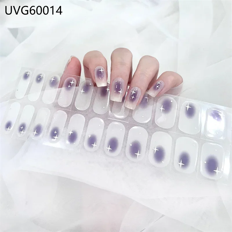 Gel Nail Stickers Curing UV Lamp Full High Quality Semi-Cured Gel Nail Strips Adhesive Long Lasting Nail Art Decoration Tips