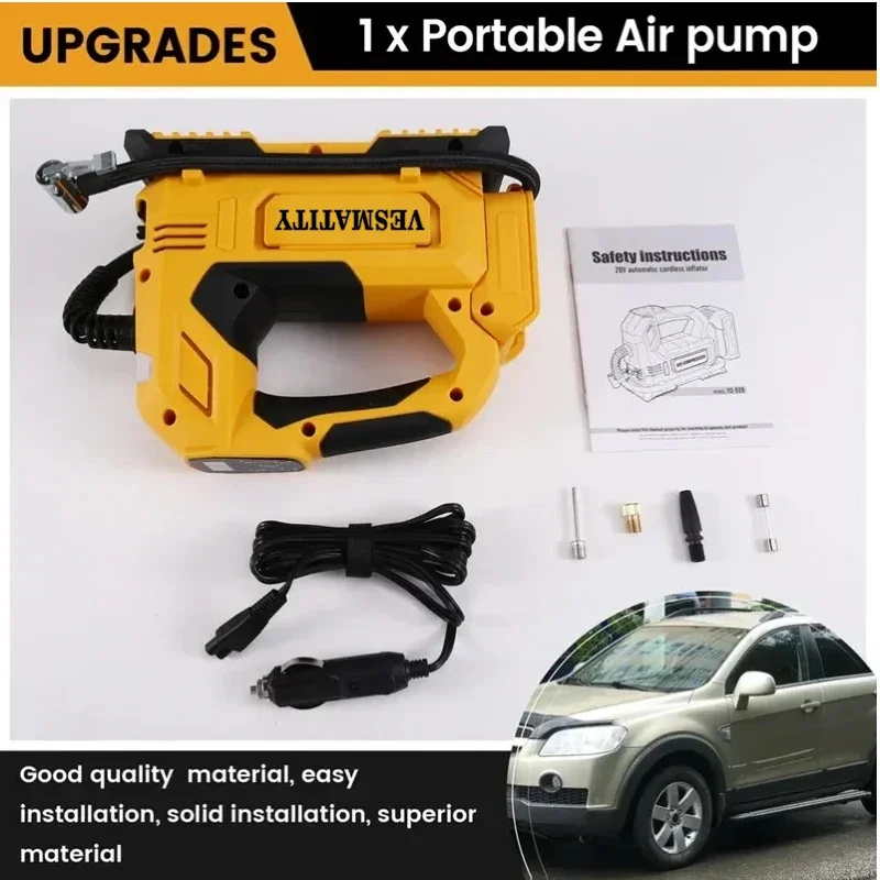 VESMATITY Cordless Car Tire Inflator Electric Pump Air Compressor Portable High Speed Heavy Duty for 18V Batteries Pro Max Unit