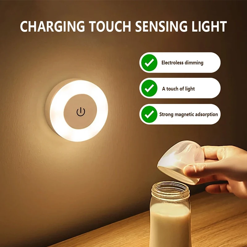 0.6W LED Night Light Wall Nights Lamp Wireless Rechargeable Touch Light With Magnetic Dimmable Baby Nursery Lamp For Kitchen