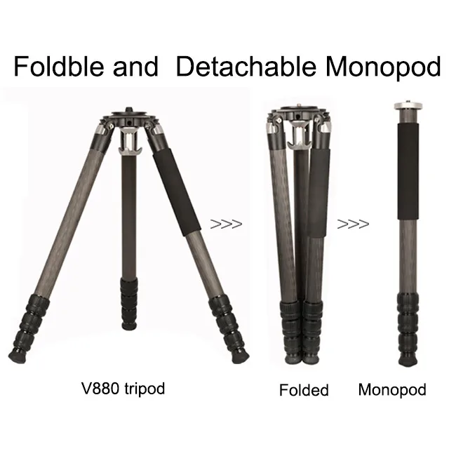 Professional Heavy Duty Telescoping Horizontal Camera Carbon Fiber Tripod Stand Twist Lock  Design 30Kg Load Capacity