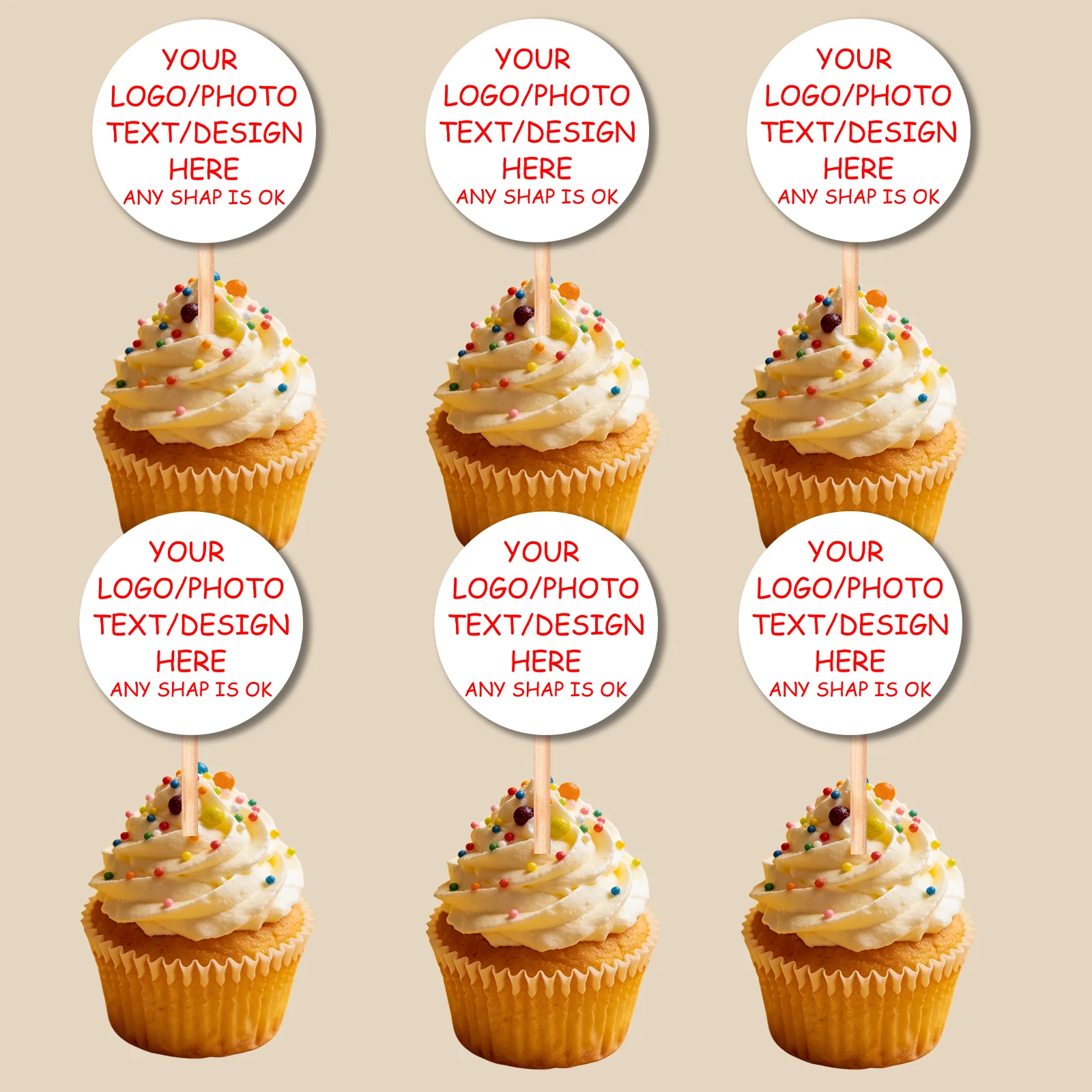 Adornos Personalizados para Cupcakes con Foto, Palillos para Pastel con Logotipo y Texto Personalizados, Decoración Comestible Personalizada para Fiestas de Cumpleaños y Bodas