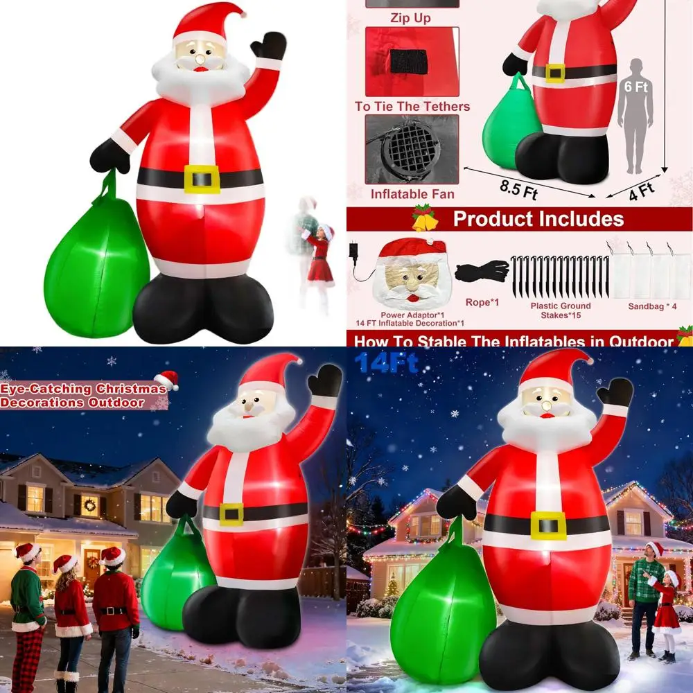 

Lighted 14ft x 8.5ft Inflatable Santa Claus with Gift Outdoor Lawn Christmas Decoration