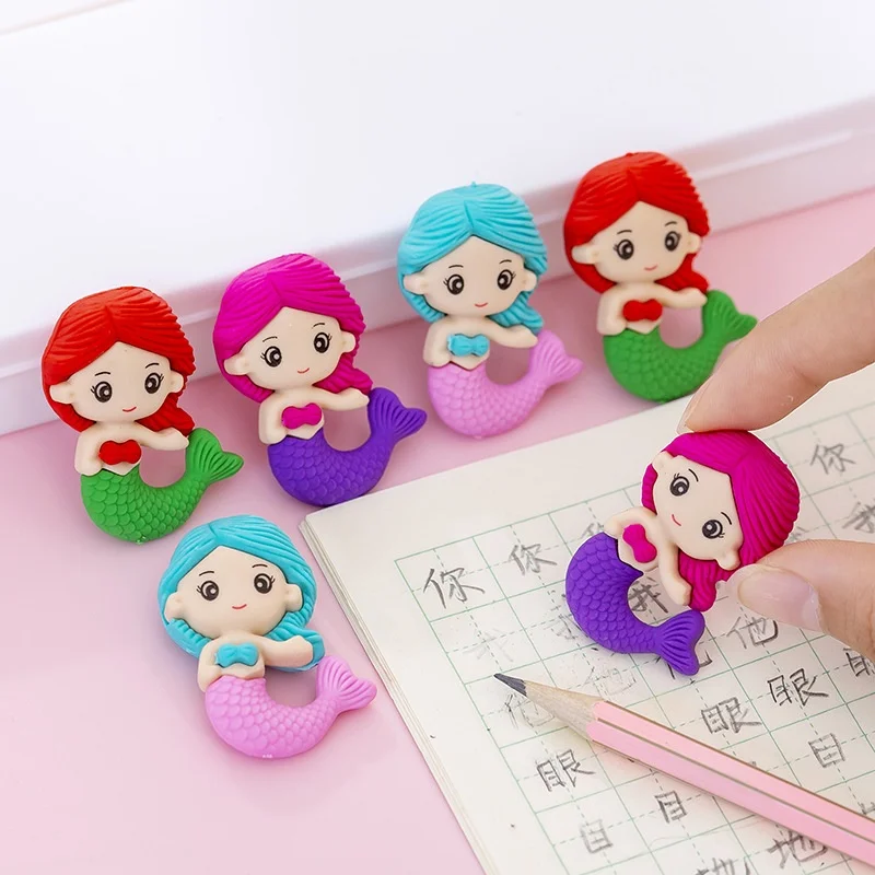 3 Pieces/batch Cartoon Creative Mermaid Puzzle Assembling Eraser Student Christmas Prize Gift Reward Cute Eraser Kawaii Eraser