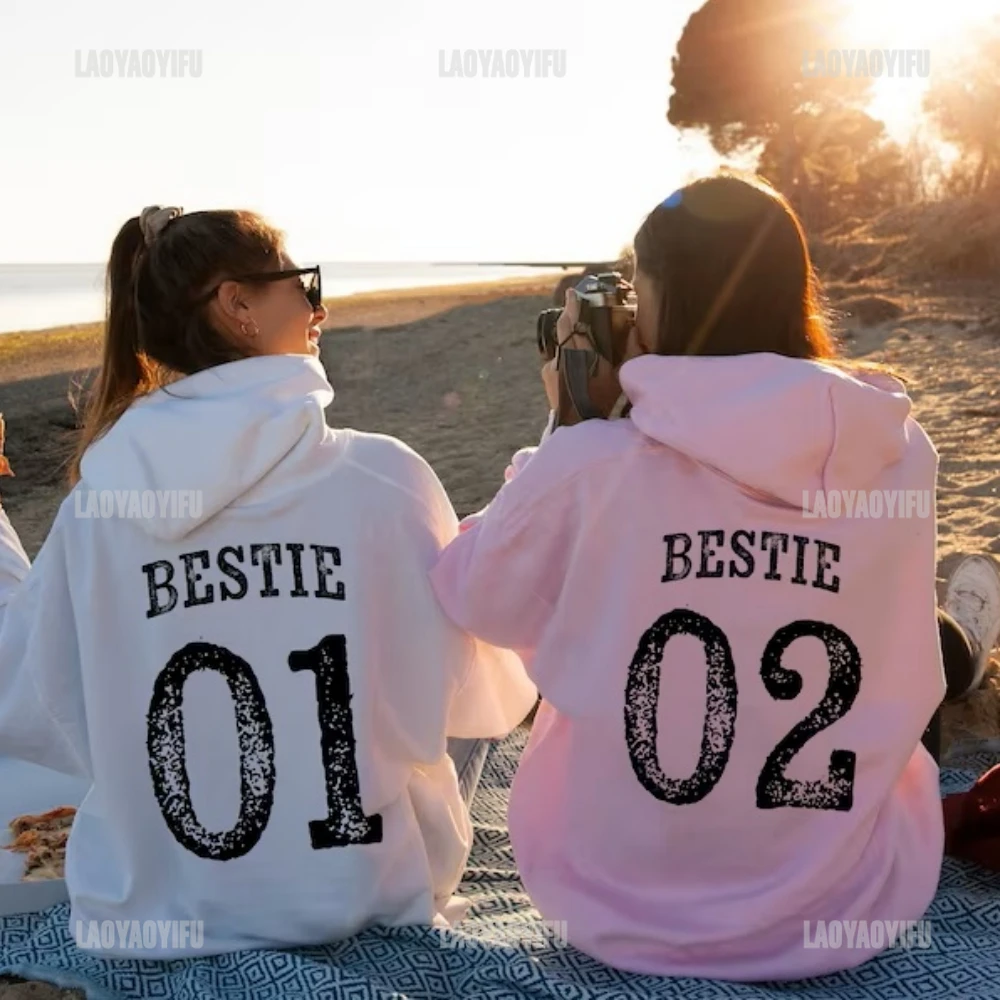 

BBF Matching Best Friend Birthday Hoodies Women Best Friend Bestie Keep Warm Sweatshirt Funny Winter Pullover Gifts for Girls