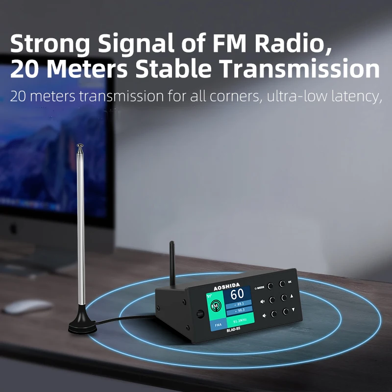 AOSHIDA BLAD-S5 Bluetooth5.1 FM Audio Reciever Converter 20 Meters Strong Signal FM Radio Reciever ES9038 Decoding USB DAC OPA16