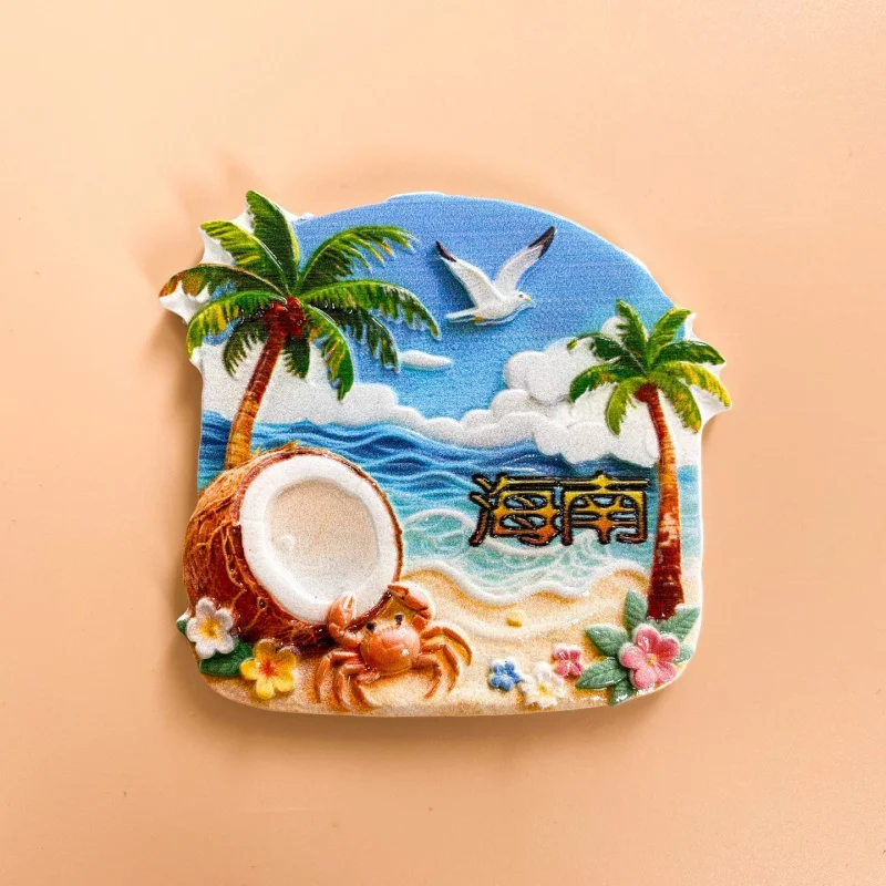 Hainan Travel Souvenir Refrigerator Magnet Coconut Tree Resin Magnetic Cute 3D Crab Decoration Small
