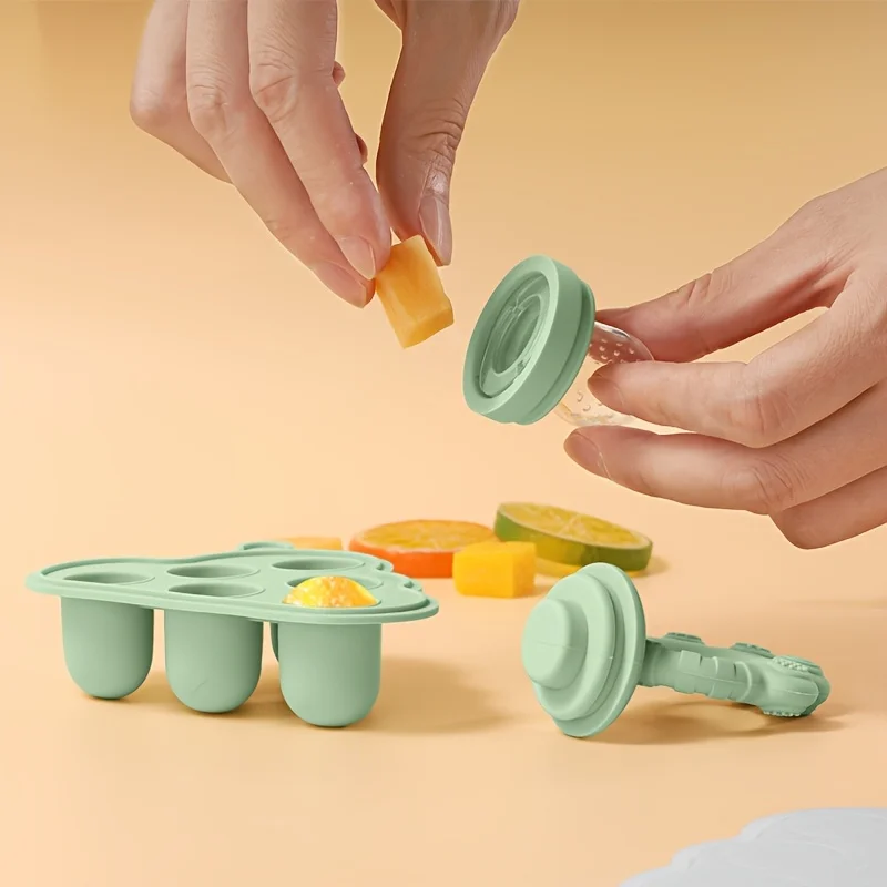 2pcs Baby Feeding Set: Baby Fruit Feeder with Freezer Mold with Lid, Silicone Food Tray Feeder, Breast Milk Teething Feeding Set