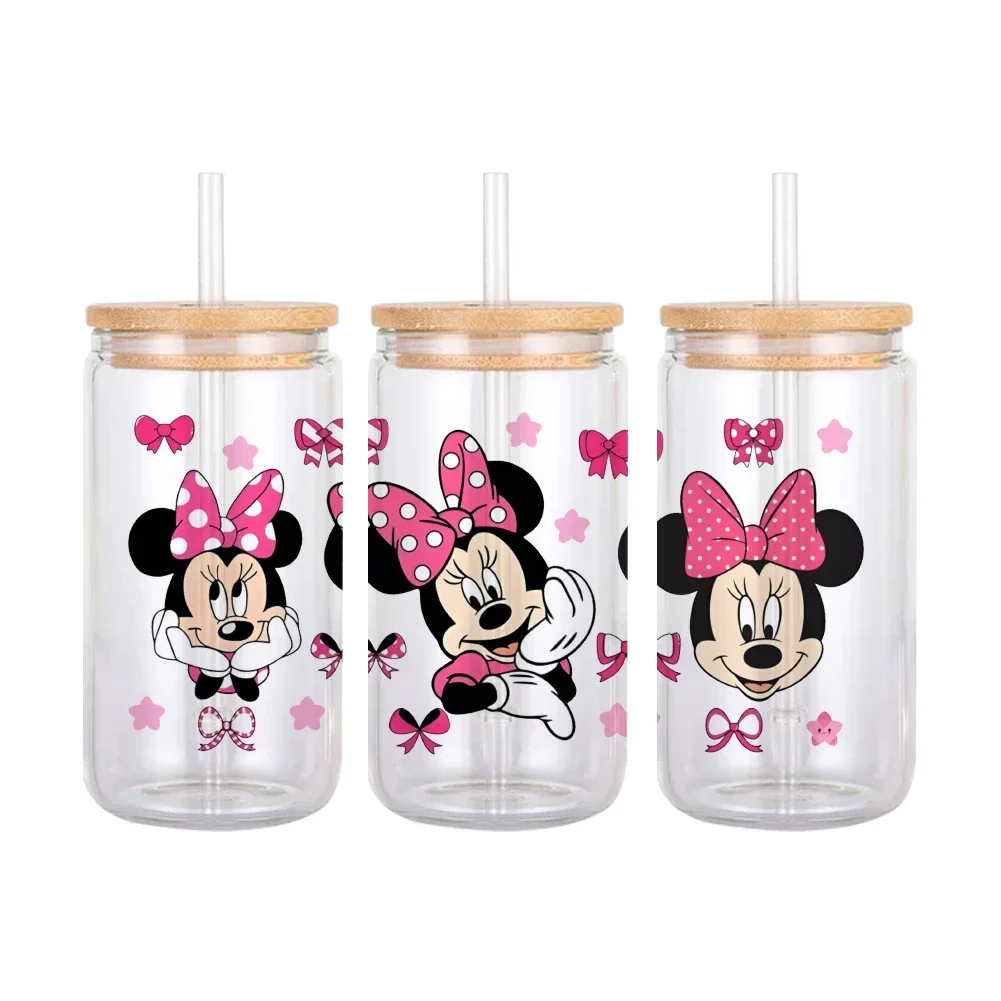 Cartoon Mickey Minnie Disney Pattern UV DTF Transfer Sticker Waterproof Transfers Decals For 16oz Glass Cup Wrap Stickers