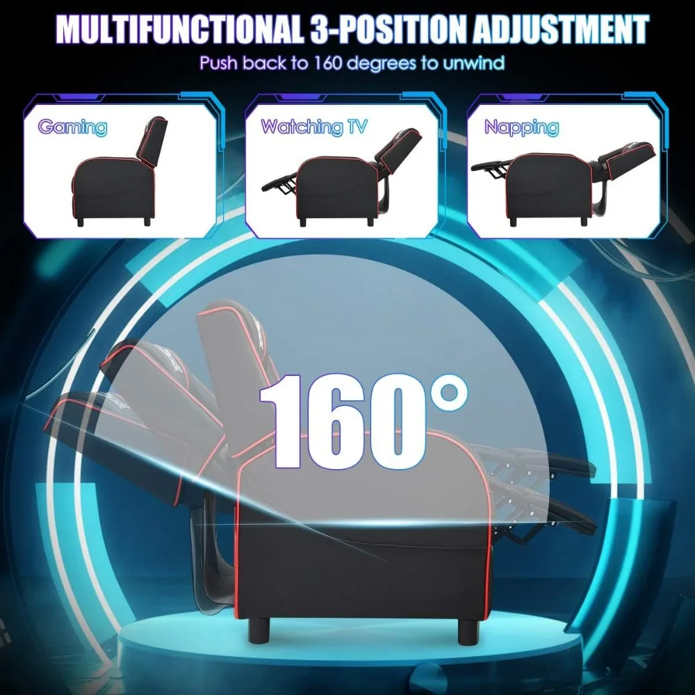

Modern Massage Gaming Recliner Chair, PU Leather Home Theater Recliner Chairs w/Footrest and Massage