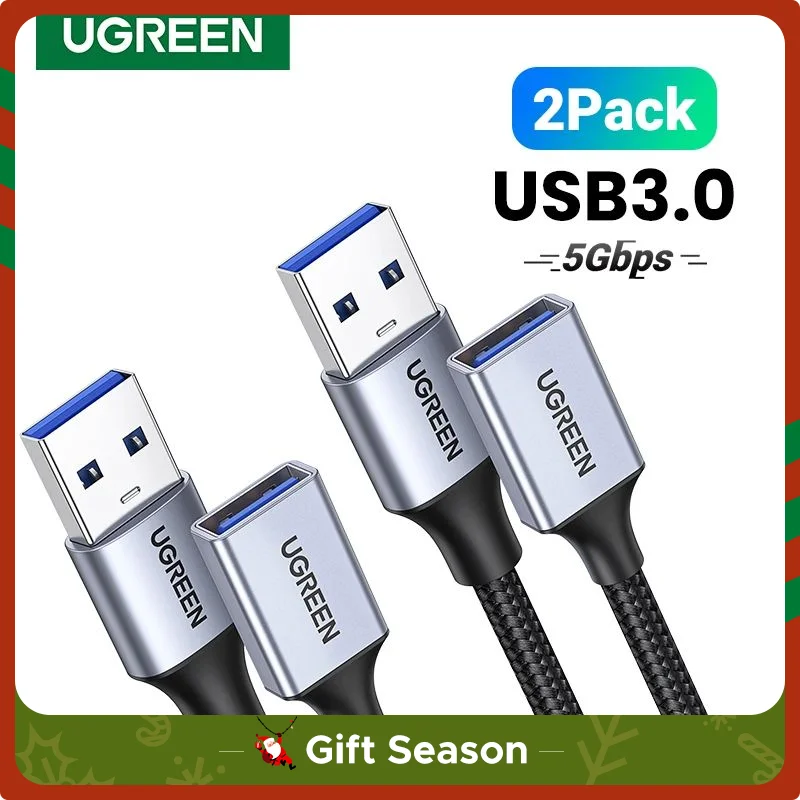 Ugreen 2Pack USB 3.0 Cable USB Extension Cable Male to Female Data Cable USB3.0 Extender Cord for PC USB Extension Cable