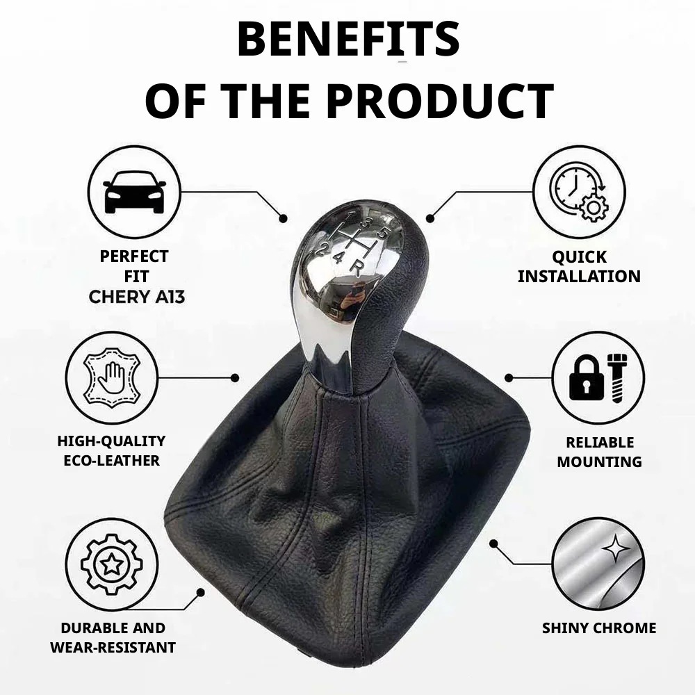 5 Speed Manual Gear Shift Knob Shifter Lever Stick With Leather Boot Dust Cover For Chery Fulwin 2 Auto Accessories view 5