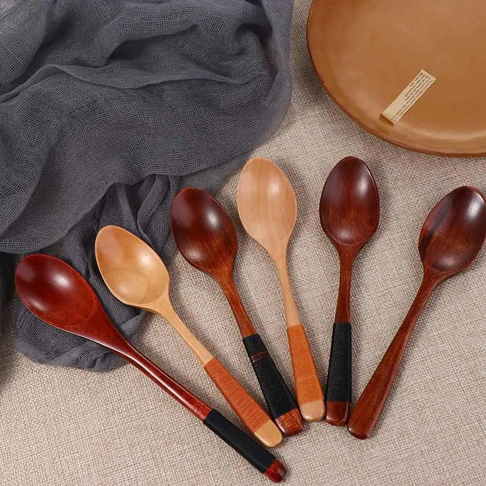 Stirring  Tableware Eating with Tied Line Wooden Scoop Cutlery Soup Spoons Kitchen Utensil