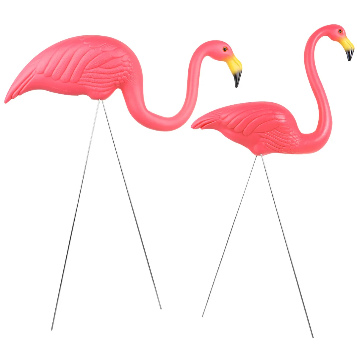 2Pcs Pe Plastic Flamingos Decor Outdoor Lawn Garden Pond Wedding Party Decoration Lifelike Rosy Pink Bird Sculpture Set