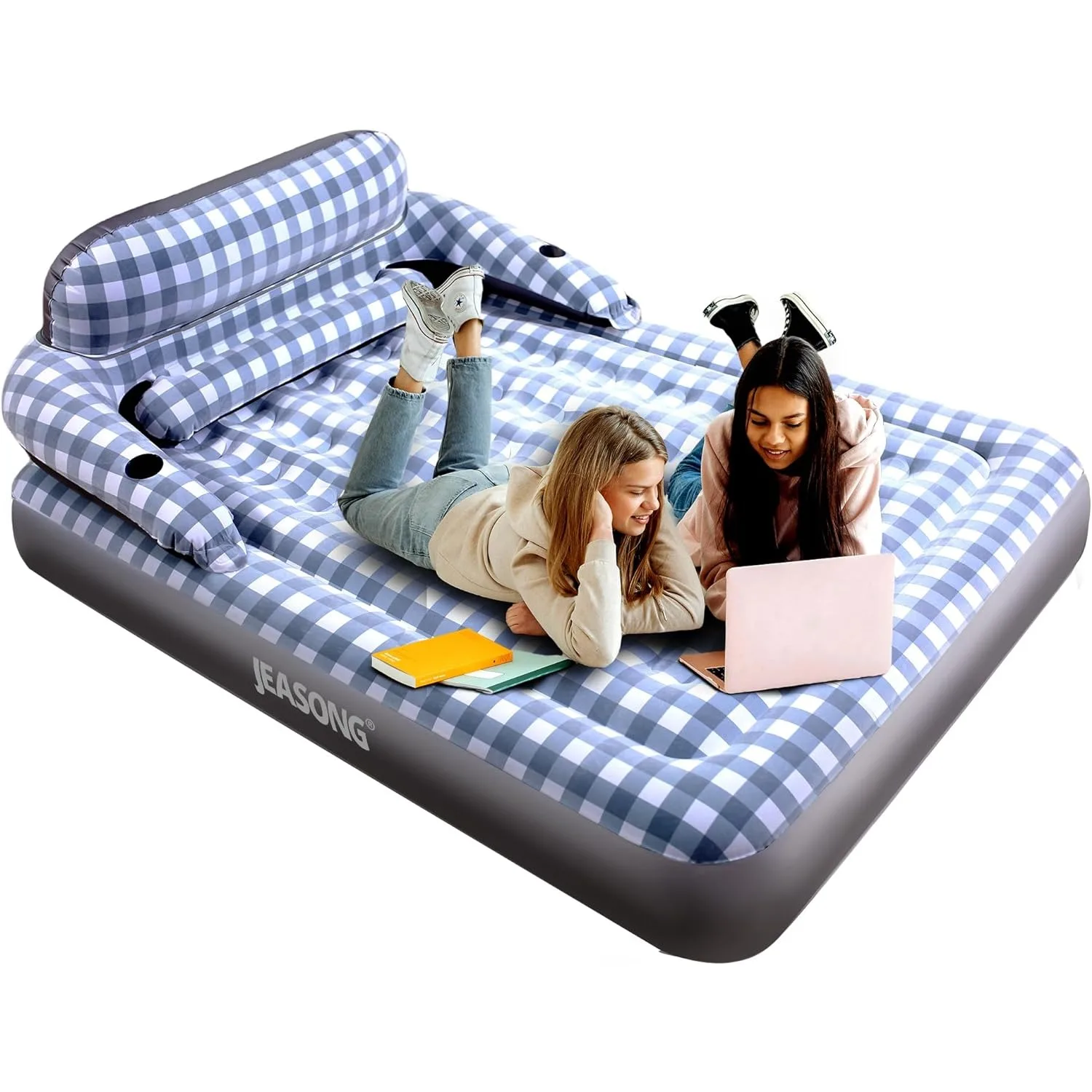 

Air Mattress with Headboard, Fast Inflation/Deflation Inflatable Airbed, 9 Inches High Blow Up Bed with Comfortable Flocked Top