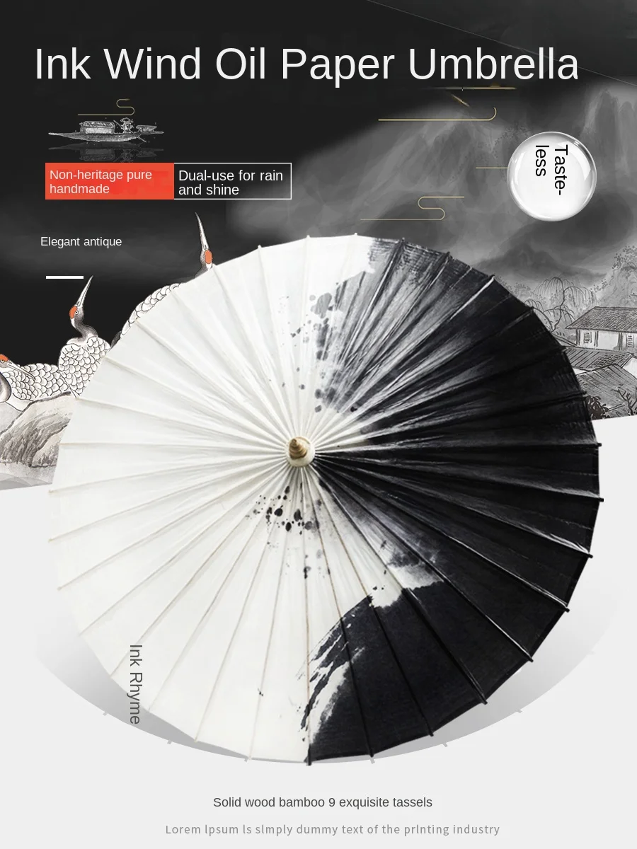 

Ink Oil-paper Umbrella Rainproof Sunscreen Traditional Handmade Hanfu Men's Film Television Props Cosplay Chinese Style Parasol