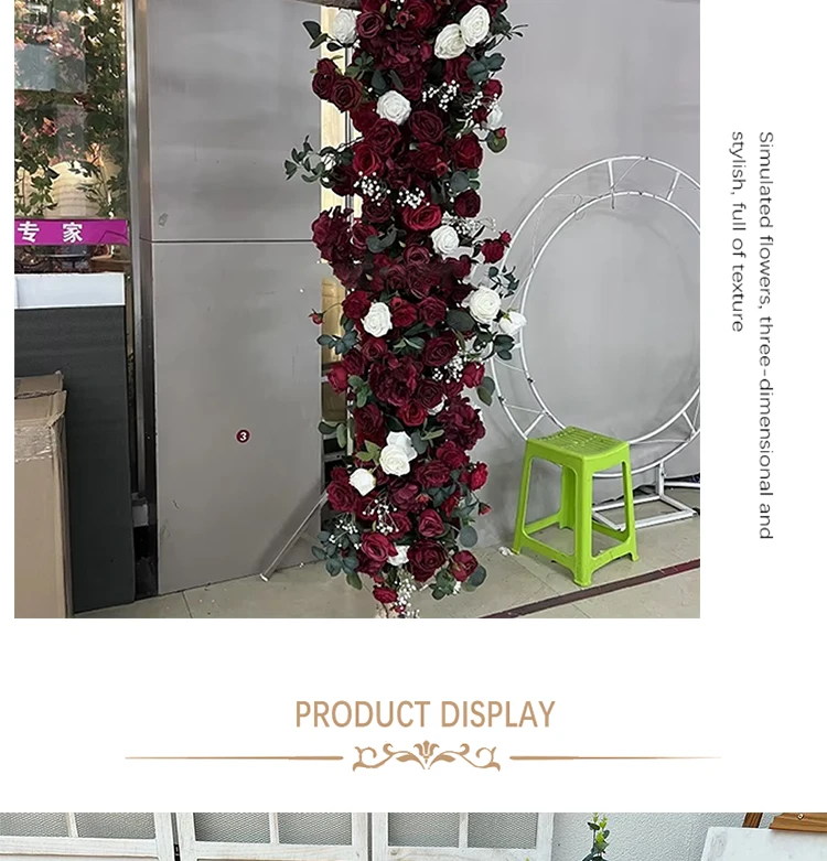 Künstlicher Rosen-Bodenläufer 5D Hochzeits-Hintergrund-Dekoration Event-Tisch-Mittelstücke Blumenreihe Arrangement Party-Dekor-Requisiten – Detail 7