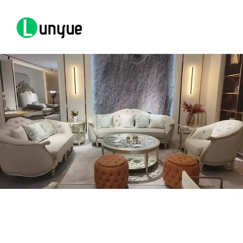 European Classic Luxury Sectional Sofa Set Furniture French Royal Elegant Home Wooden Modular Velvet Fabric Living Room Sofa