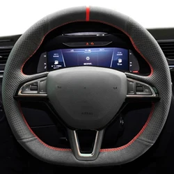Anti-Slip Genuine Leather Suede Braid Car Steering Wheel Cover For Skoda Citigo Roomster Fabia Octavia Superb Karoq Rapid