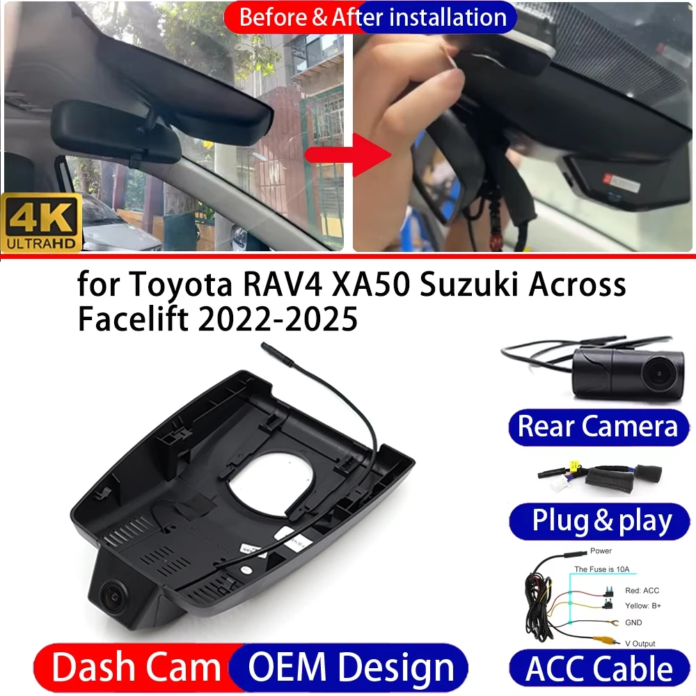 Dash Cam for Toyota RAV4 XA50 Suzuki Across Facelift 2022-2025 Front＆Rear 4K DVR Dashboard Camera Video Recorder Parking Mode
