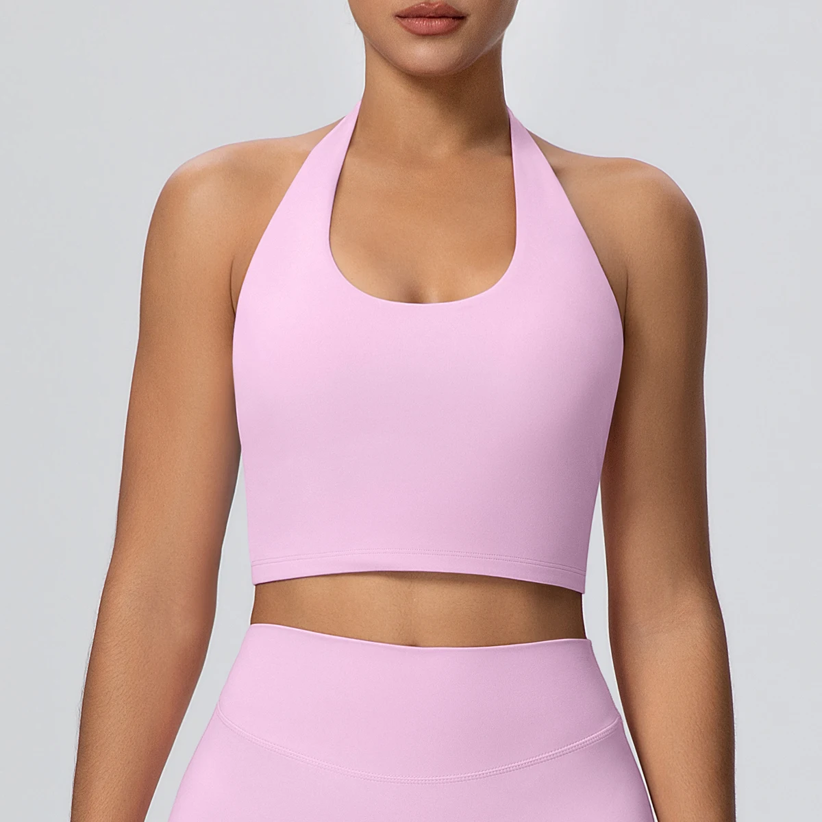 Woman Solid Color Sexy Neck Strap Bra Yoga Underwear With Chest Pad Backless Gather Shockproof Gym Workout Top Sports Yoga Bra