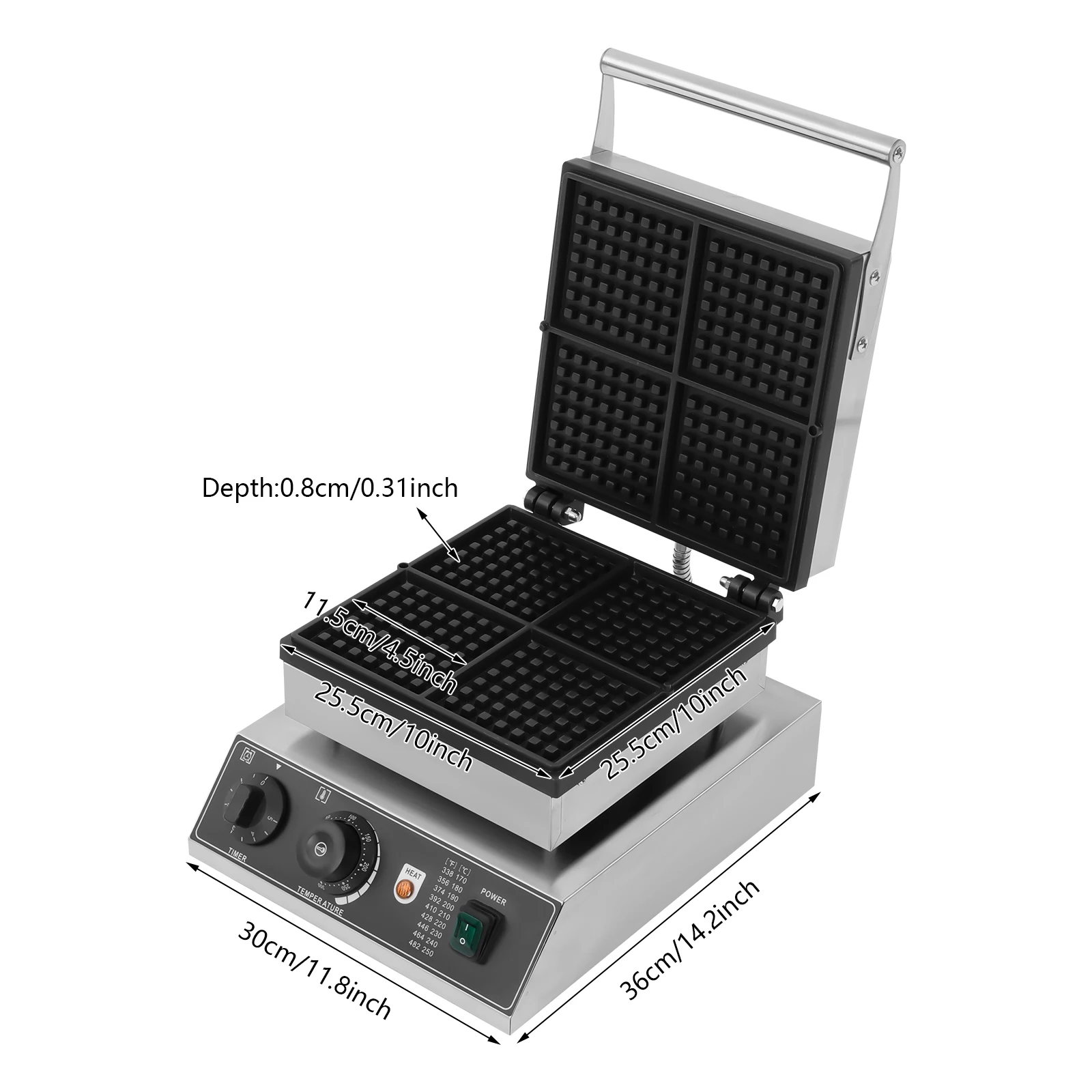 1750W Waffle Iron Belgian Waffles Non-stick Coating Adjustable Temperature 180° Rotatable