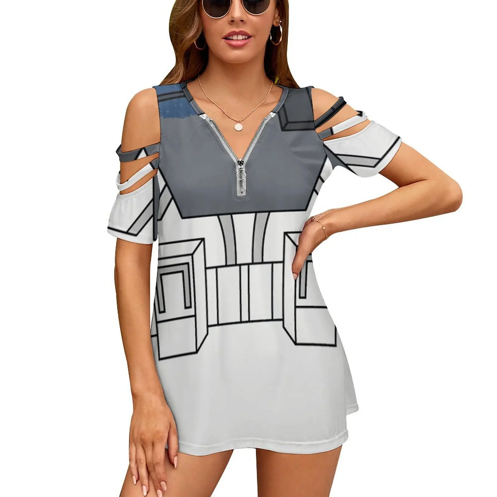 Echo Armor Women'S T-Shirt New Fashion Printed Zipper V-Neck Short Sleeve T Shirts Casual Plus Size Star Clone Trooper Wars