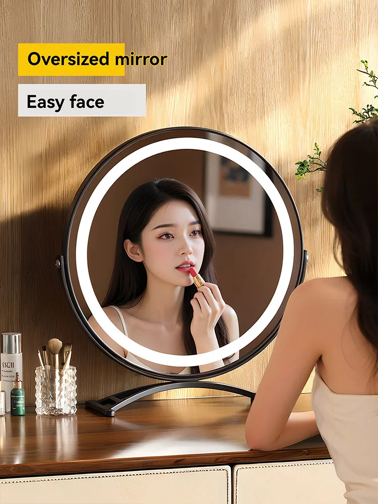 Miroir de maquillage rond, angle réglable, lumière LED de bureau, bureau de dortoir, miroir célèbre sur Internet pour la maison
