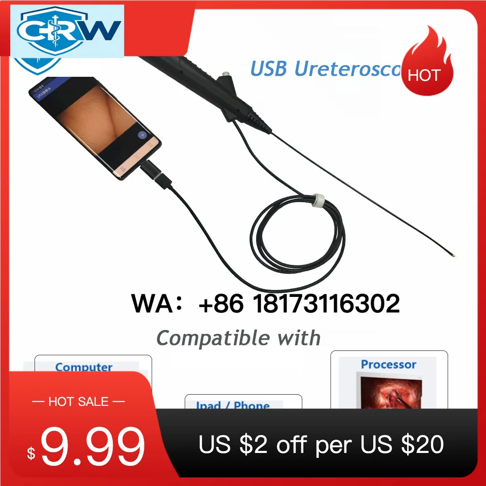 CRW OEM/ODM Single-Use 2.76mm 400*400P Flexible Urology Operation RIRS Scope 1.2mm Working Channel USB Network Wide Angle Functi