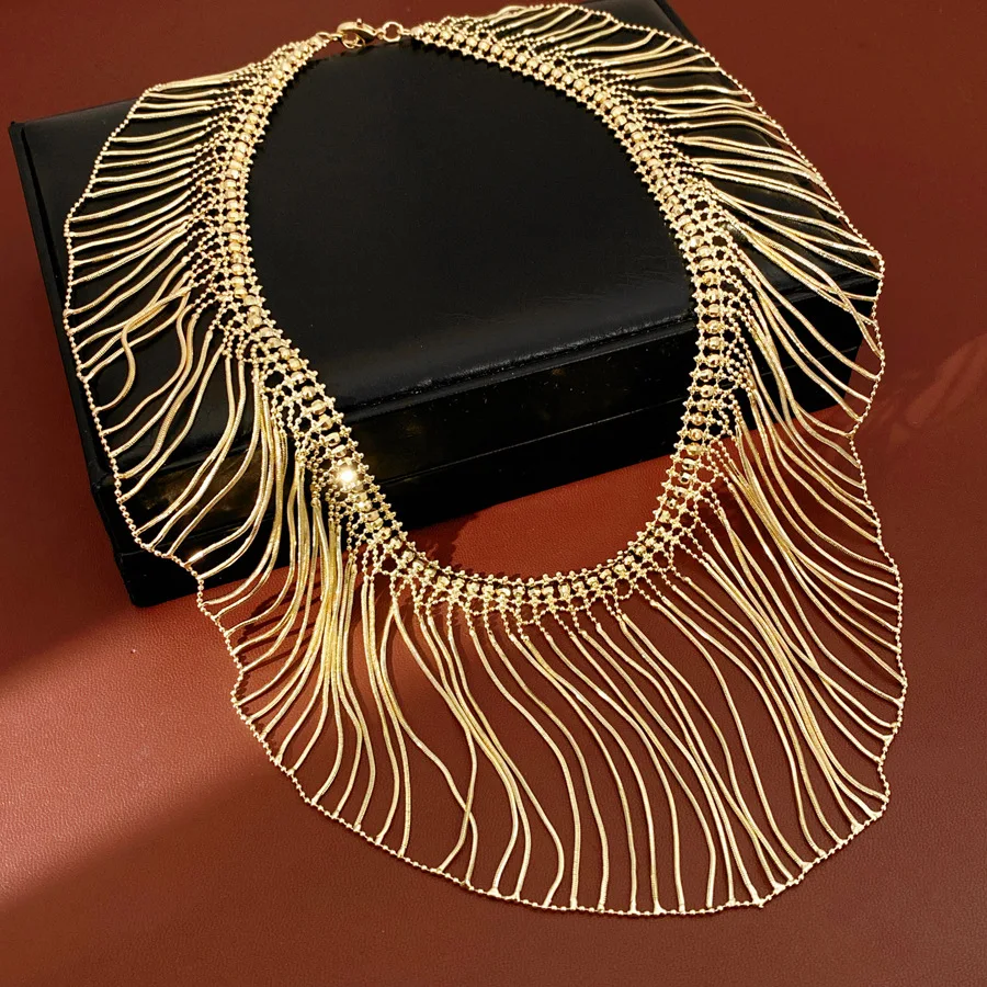 

Italian Lace Tassel Necklace Wave Crown Style U-Shape Design Geometric Elements Choker Elegant Chic Party Evening Jewelry