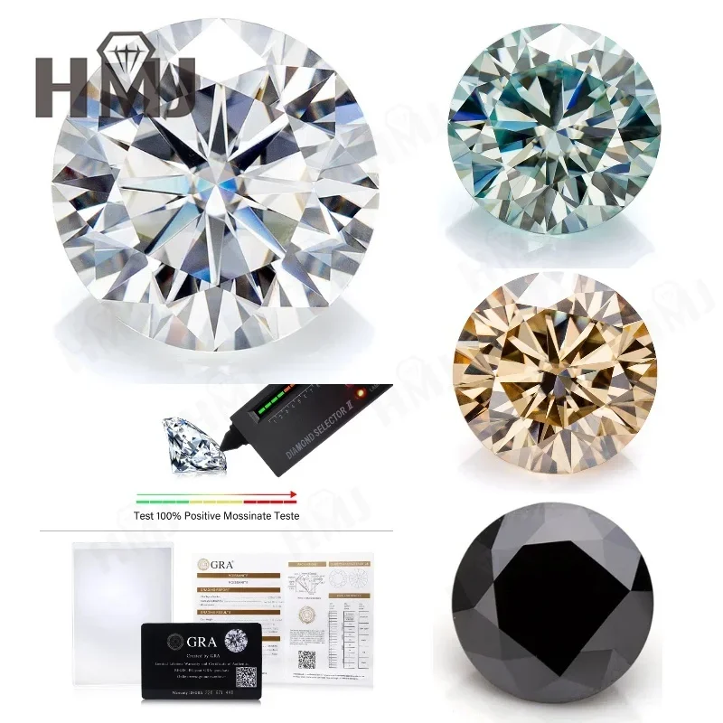 مويسانيتي حجر شكل دائري قطع رائعة D/أسود/أزرق مائي/لون الشمبانيا VVS1 وضوح 0.5-5CT GRA شهادة خرز للمجوهرات