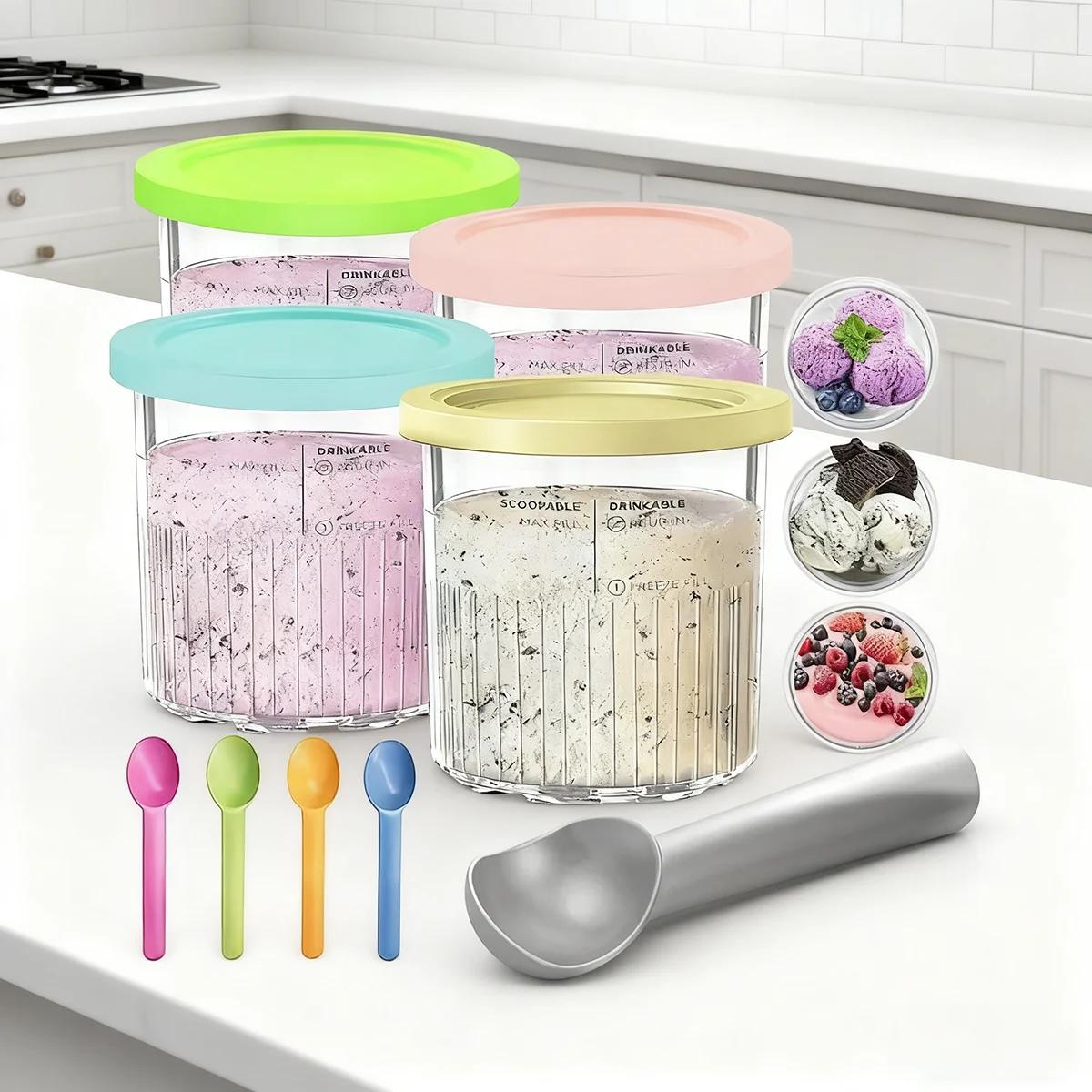 Replacement Pint Containers with Lids for Ninja Creami NC500 NC501 BPA Free Ice Cream Cups Family Size
