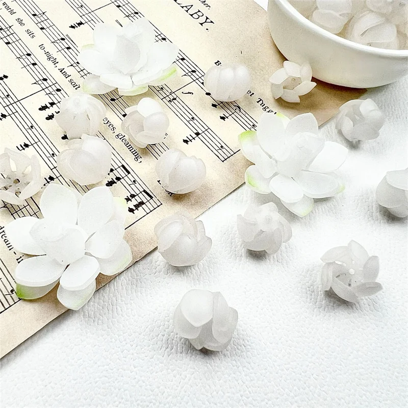 Wholesale 50pcs/lot color print Gardenia flowers buds shape acrylic handmade floral beads diy jewelry garment hair accessory