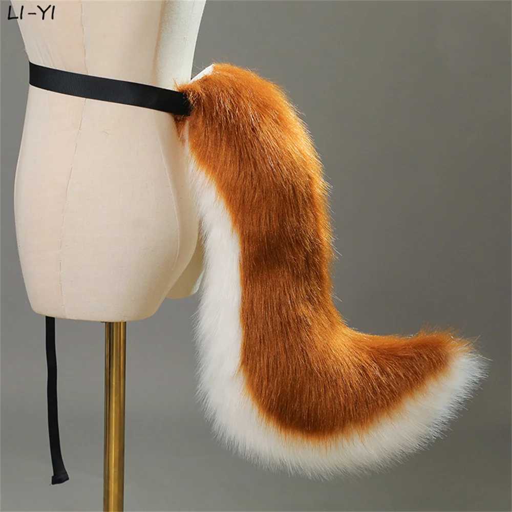 Plush Animal Tail Wolf Fox Cat Tail with Adjustable Belt Cosplay Accessories Role Play Party Props Furry Fluffy Dog Fox Tail