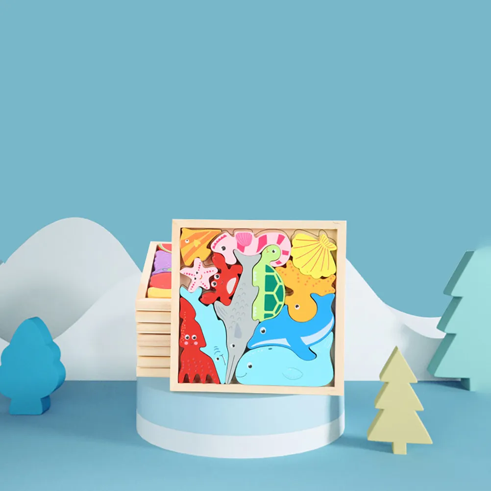 

1Set Ocean Animal Puzzle Cartoon Wooden Jigsaw Educational Preschool Learning Creative Kids Blocks Ocean Puzzles