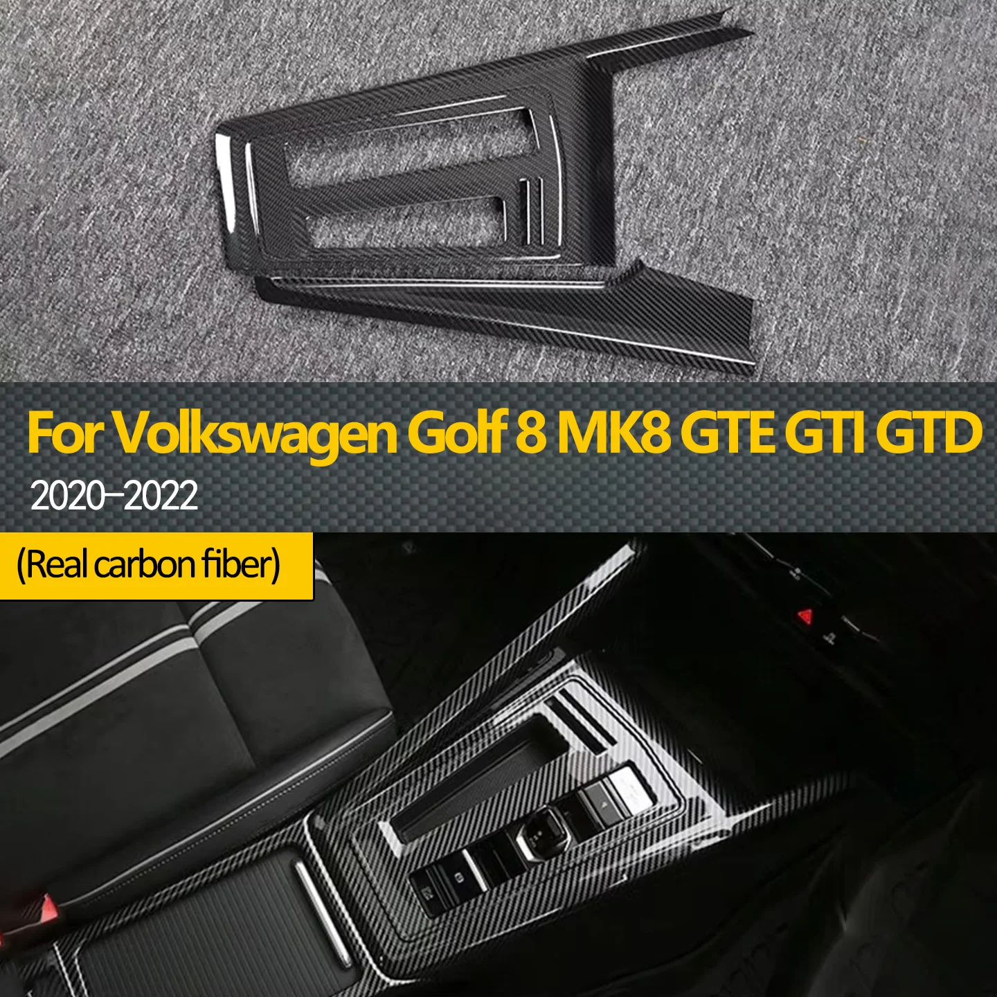 

Подходит для Volkswagen Golf 8 MK8 GTE GTI GTD 2020-2022, украшение центральной панели переключения передач в салоне автомобиля без зазора из карбона.
