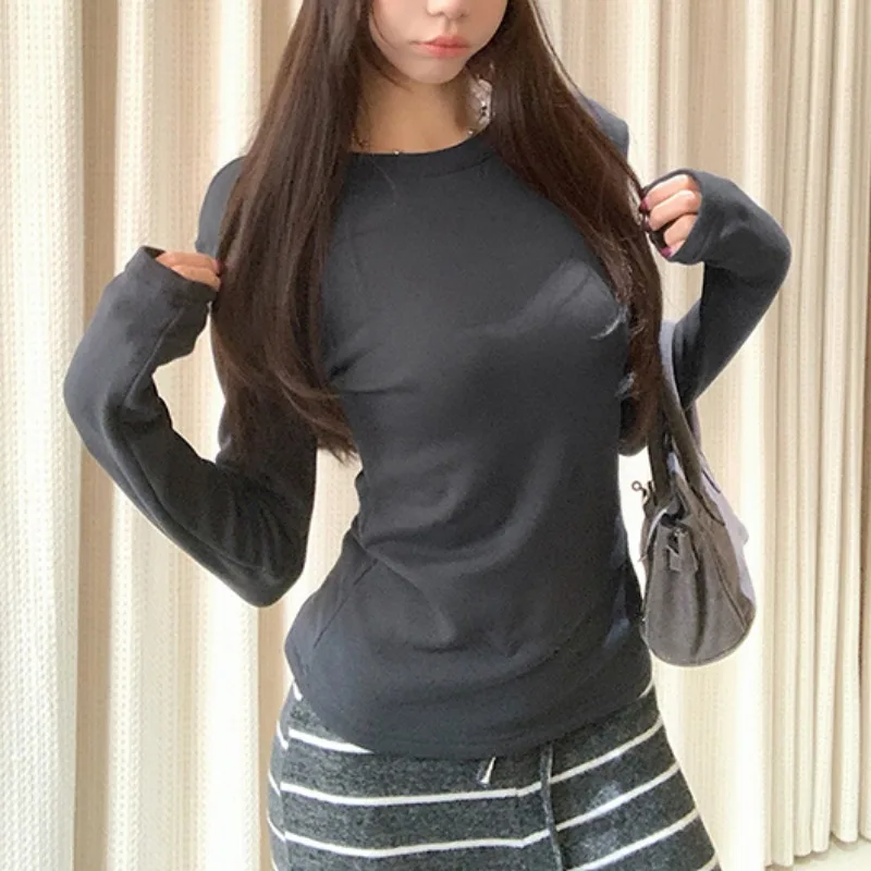 Coreano Sle Basic Fce Foderato Thi Colore Base Layer irt Autunno Inverno Abbigliamento interno Colletto quadrato oul Lunghezza Sle...