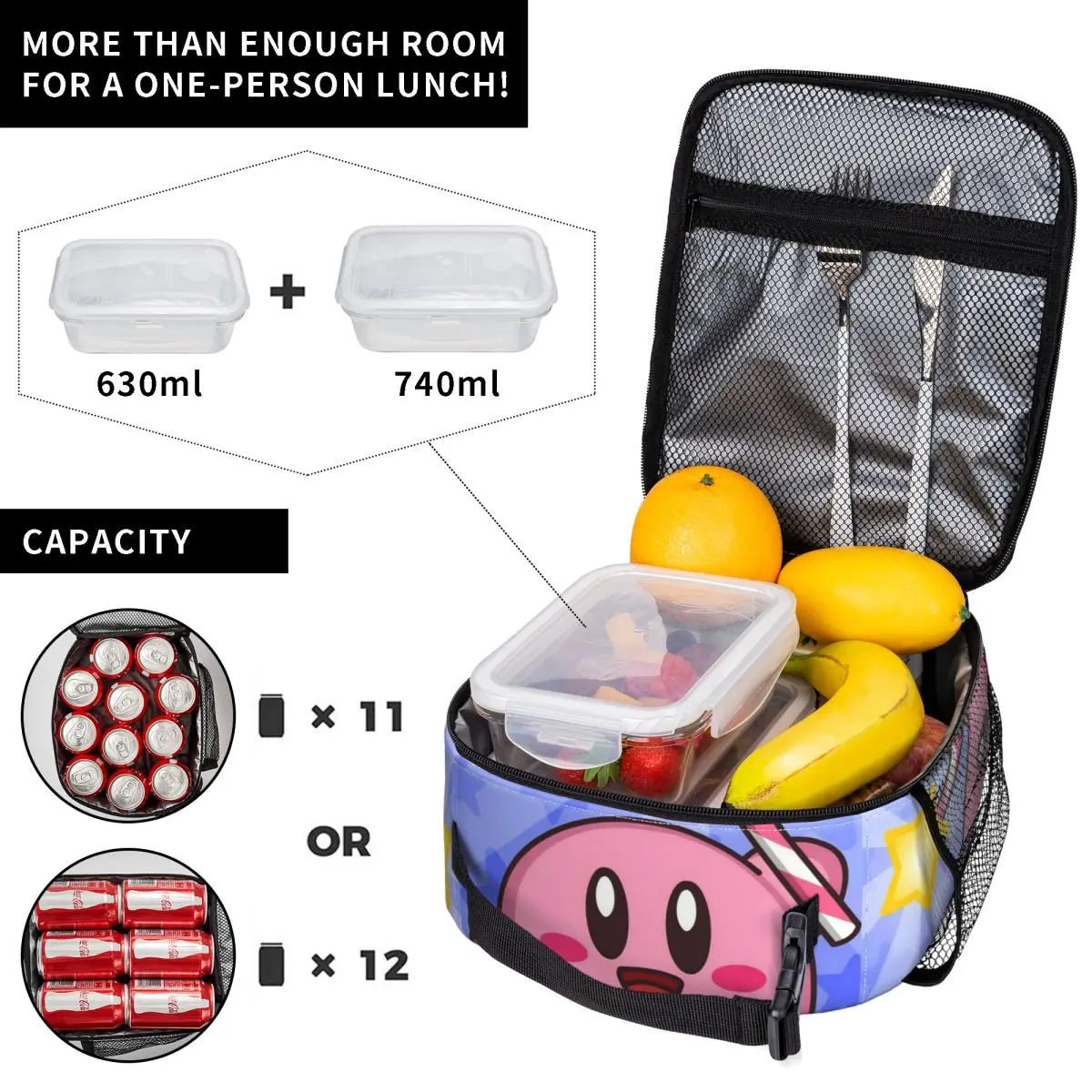Pink Kirbys Funny Game Product Insulated Lunch Bag For Travel Food Storage Bag Leakproof Thermal Cooler Lunch Boxes view 4