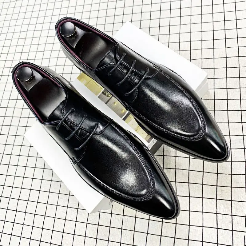 

Winter Pointed Business Men's Formal Casual British Breathable Inner Height Increased Leather Dress Derby Shoes