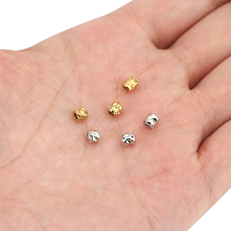 20개 4mm PVD 스테인리스 스틸 록 텍스처 조각 튜브 비즈 참 스페이서 루즈 비즈 DIY 팔찌 쥬얼리 제작 액세서리