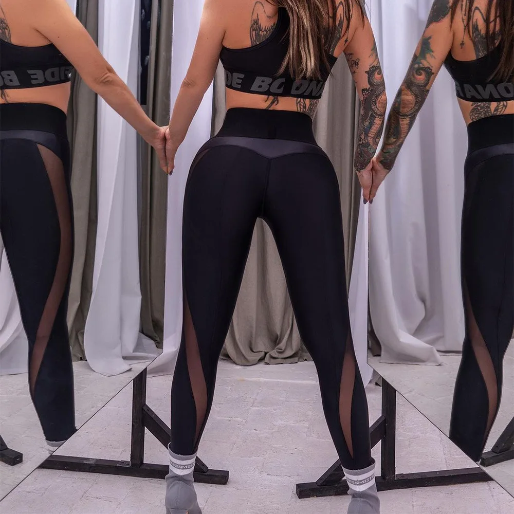 Pantalones deportivos para correr y Fitness para mujer, pantalones hasta el tobillo con empalme transpirable de malla, pantalones ajustados de cintura alta para Yoga en la cadera