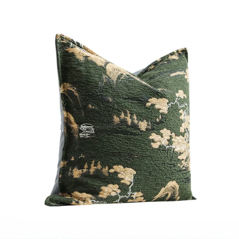 Green Embroidery Pillow Chinese Retro Cushion Case Luxury Simple Decorative Pillow Cover For Sofa Chair Home Decorations