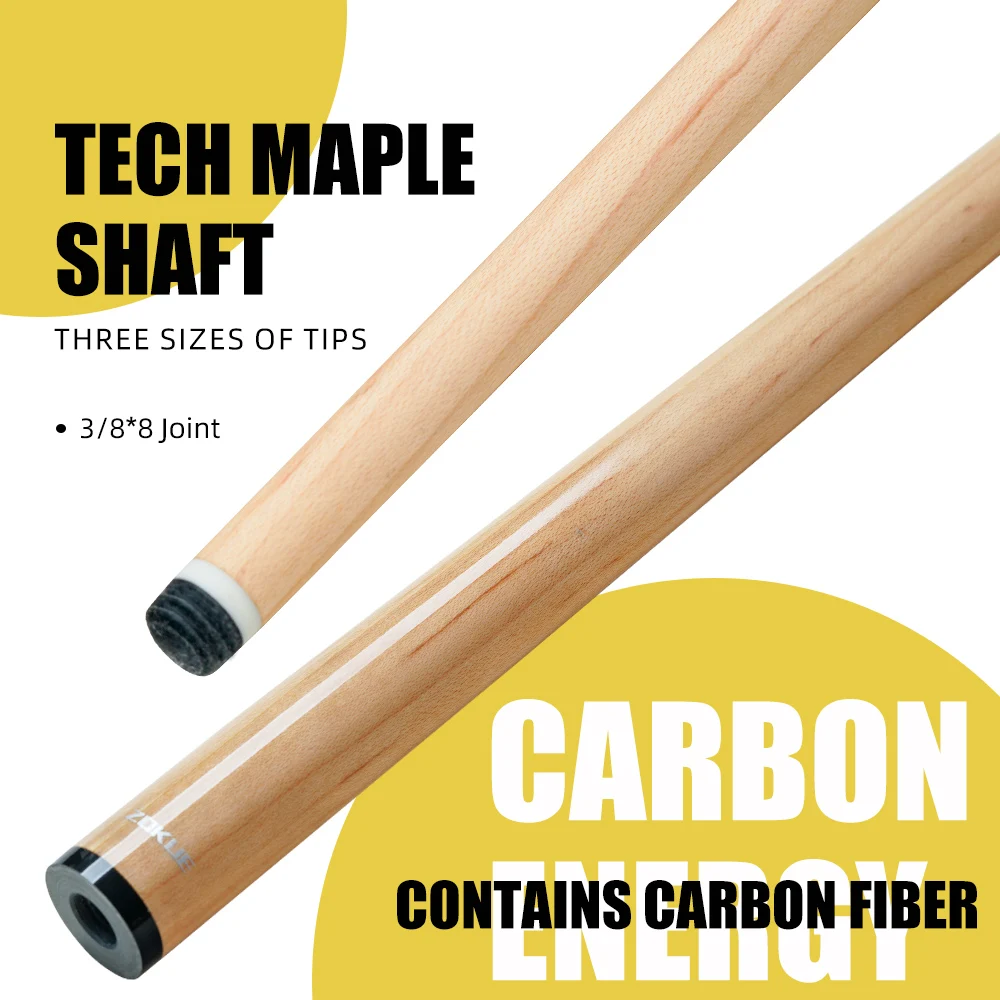 Zokue Maple Carbon Shaft with 10.5mm/11.5/12.5mm Tip Professional Single Shaft 3/8*8 Pin Joint with Carbon Tube for Billiard Cue