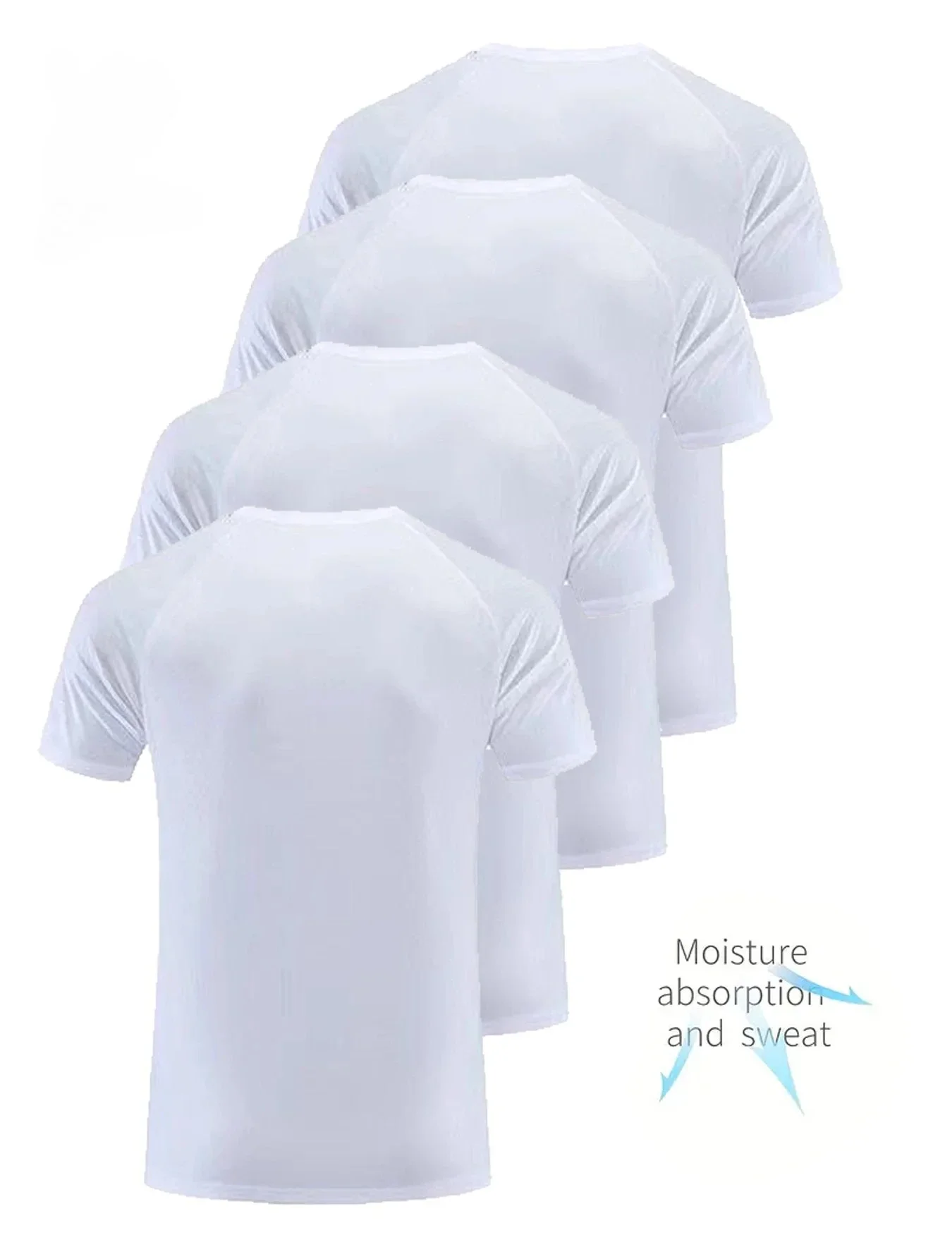 Round Neck T-Shirt 4-Pack White Ultra-Light Men's Quick Drying Breathable Sweat-Absorbent Shirt Suitable for Fitness Gym and Run