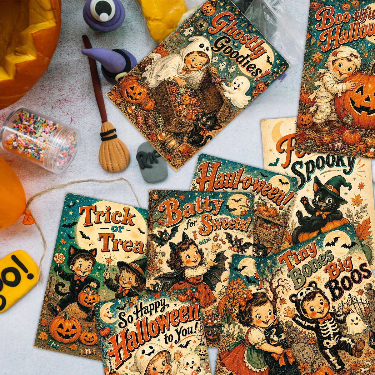 20 Stück Vintage-Halloween-Postkarten mit nostalgischen Illustrationen, Wandcollagen-Karten, Geschenkbeutel-Einlegekarten, für Halloween-Party-Dekoration – Detail 2