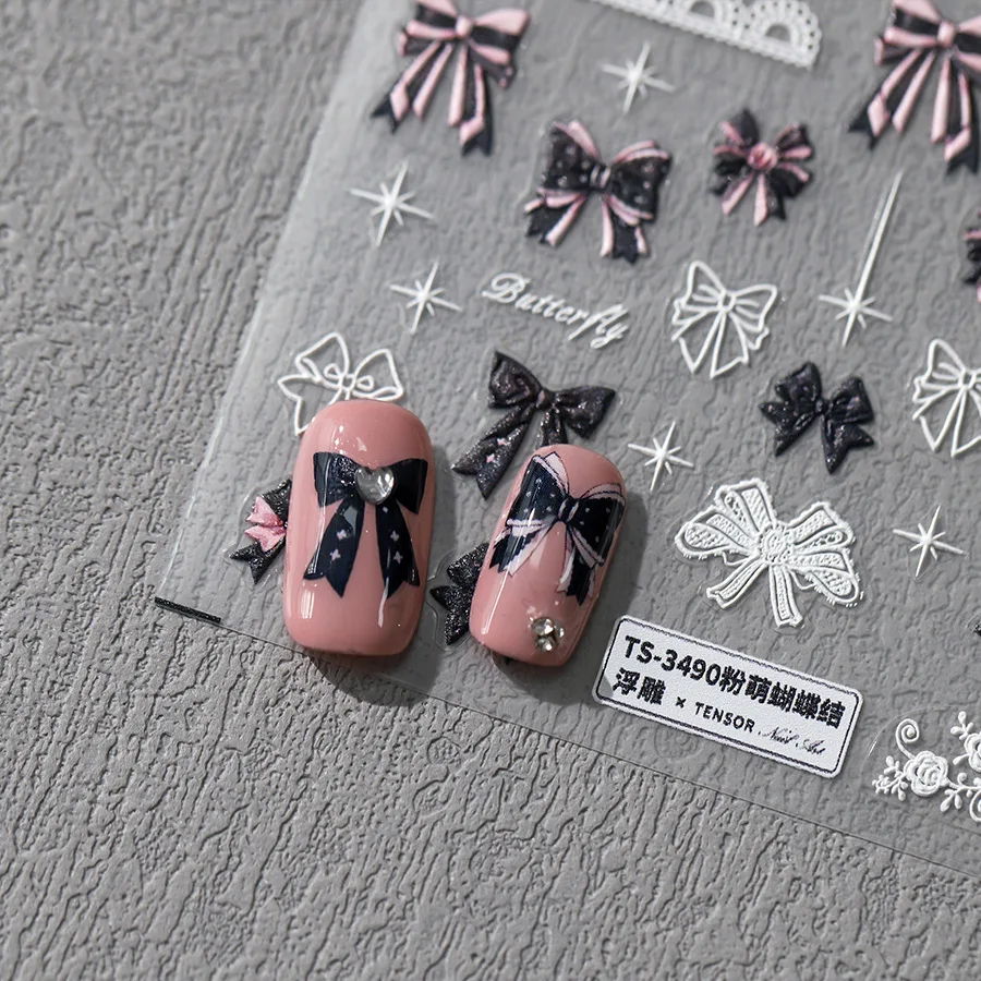 5D cute pink bow nail art stickers three-dimensional adhesive nail stickers love exquisite dot diamond series nail art stickers