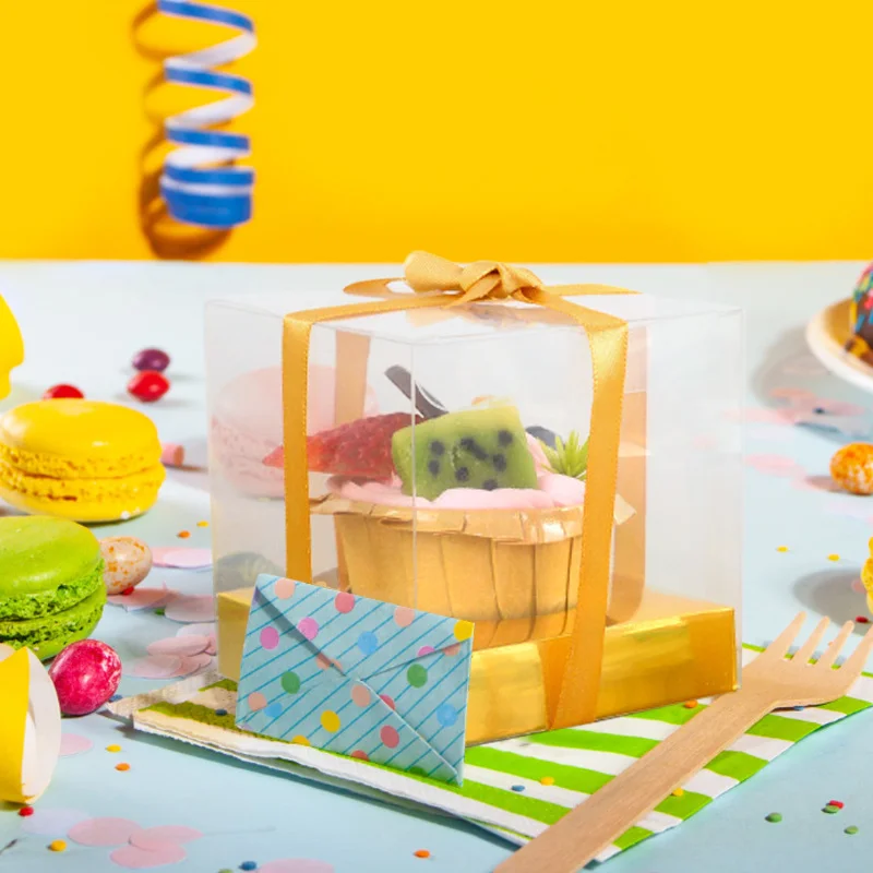 12pcs Clear Cake Boxes Dessert Pastry Bakery Packaging Box Cake Container Wedding Birthday Party Supplies Baby Shower Christmas