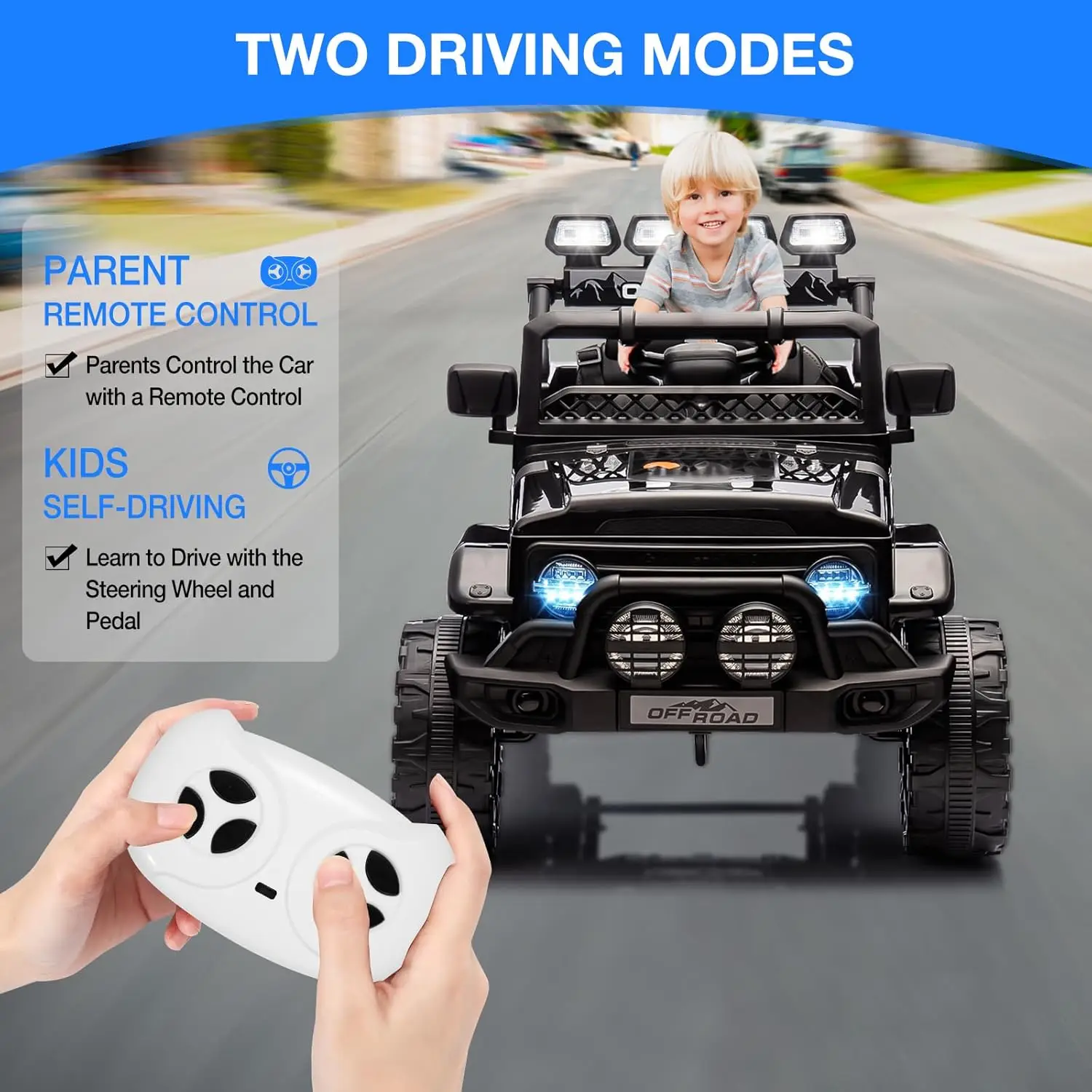 12V Kids Ride on Truck, Electric Vehicle Jeep Car with Remote Control for Kids, Spring Suspension,Speaker,3 Speeds,LED Lights  ﻿