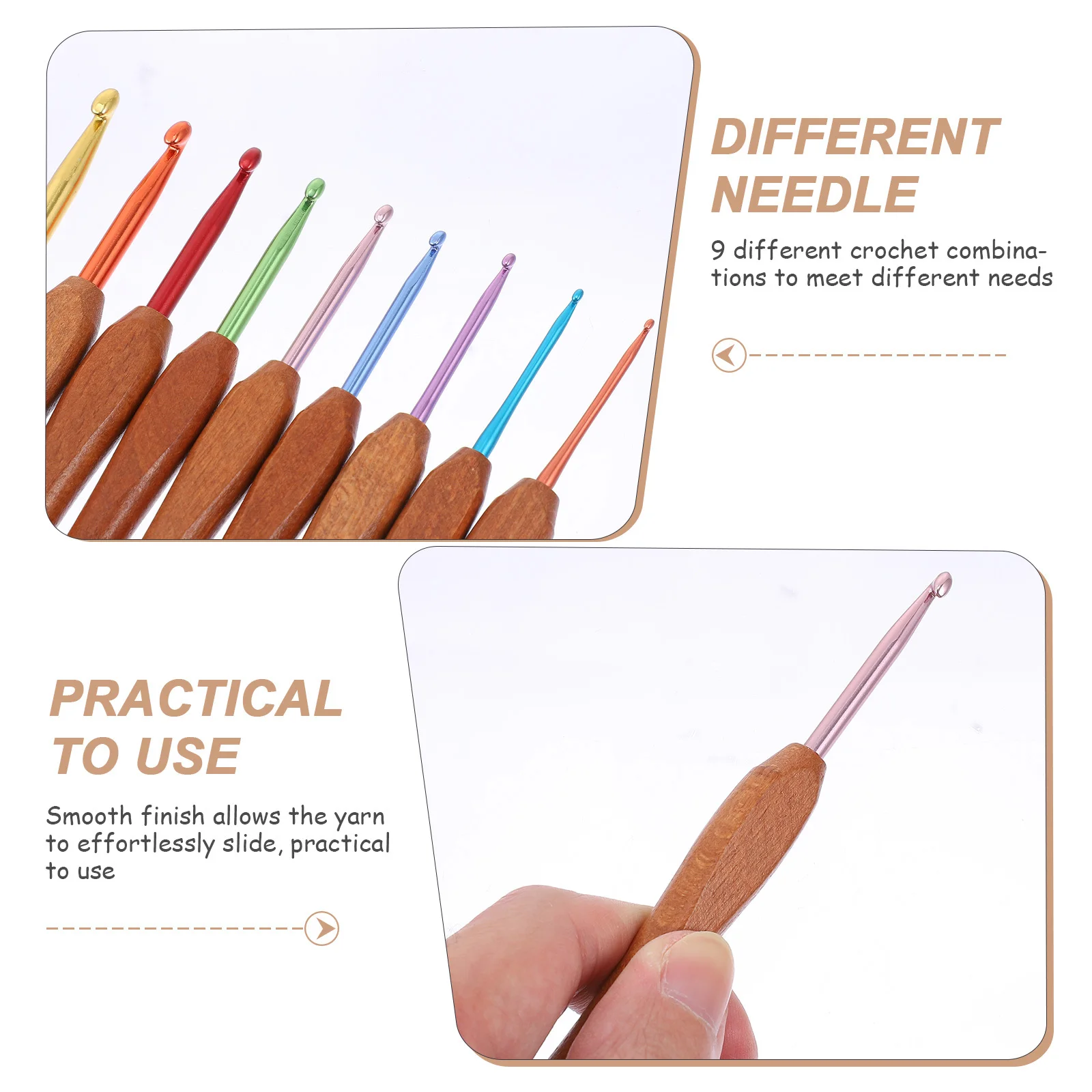 

9Pcs Professional Crochet Hooks Set Rosewood Handle Aluminum Tip for DIY Knitting Weaving Thread Craft Tools Crochet Hooks