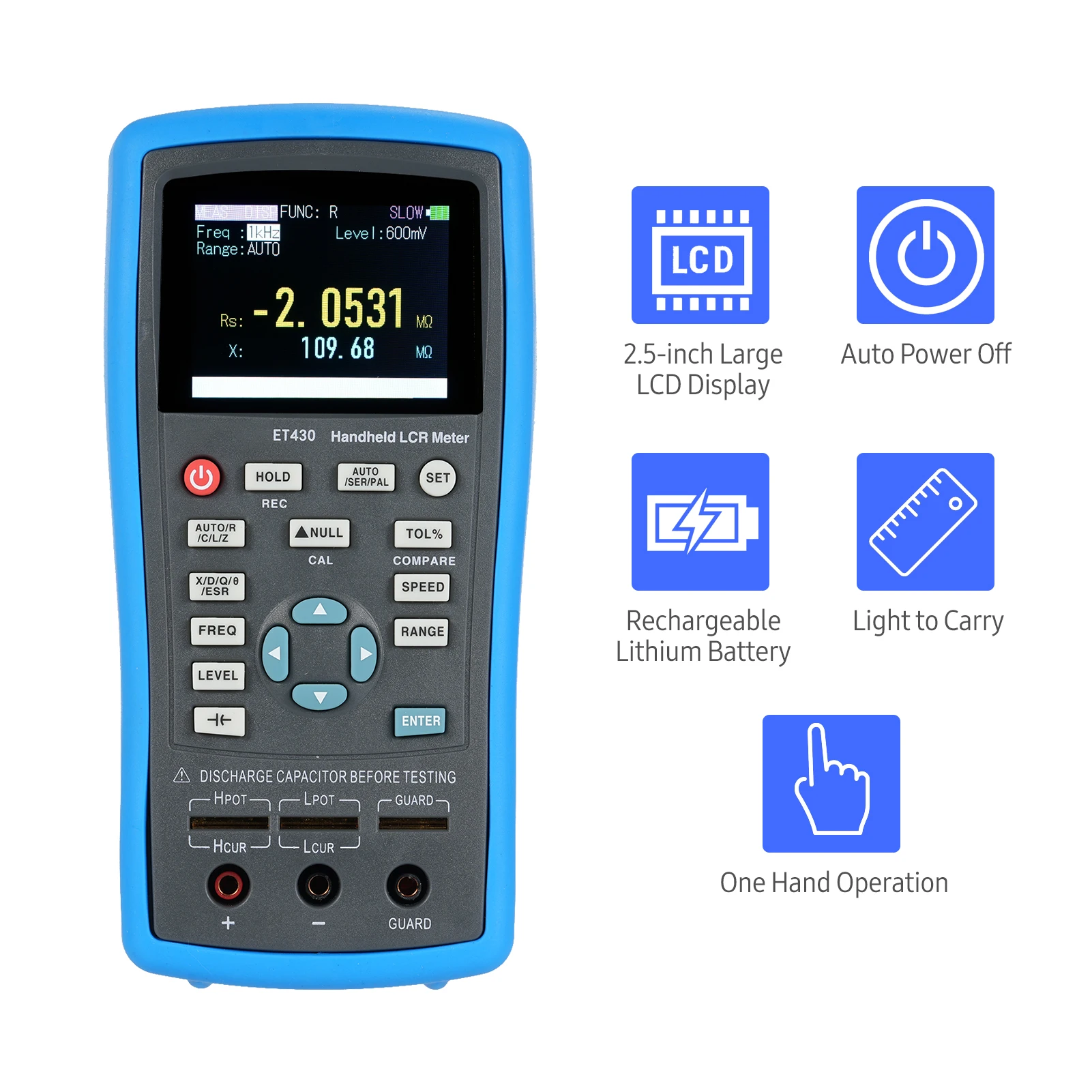 2.5-inch LCD Digital Handheld 100kHz LCR Meter LCR Multimeter Tester for Inductance Capacitance Resistance Measuring 0.6 Vrms